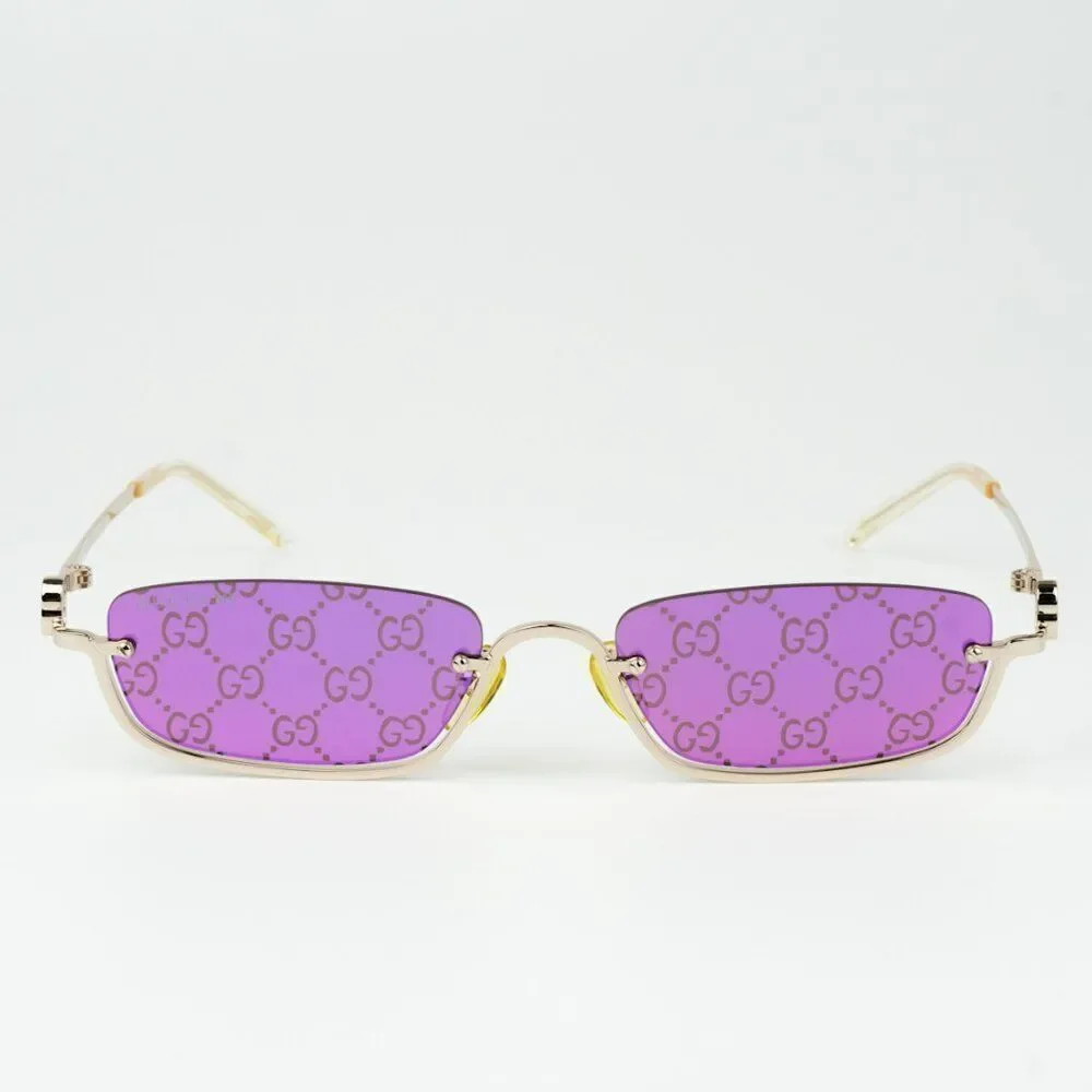 NEW Gucci GG1278S 005 Gold Violet Treatment Monogram Rectangle Unisex Sunglasses